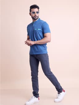 BASIC MANDARIN COLLAR HALF SLEEVE - PETROL