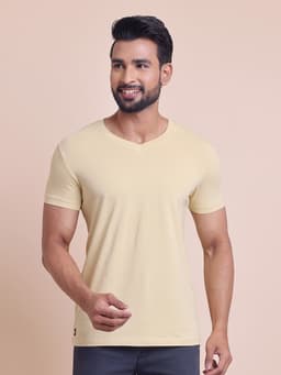 BASIC STRETCHABLE V NECK HALF SLEEVE T-SHIRT