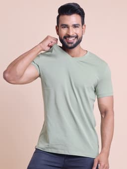BASIC STRETCHABLE V NECK HALF SLEEVE T-SHIRT