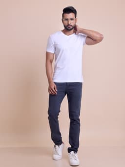 BASIC STRETCHABLE V NECK HALF SLEEVE T-SHIRT