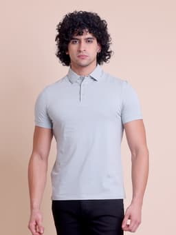 BASIC STRETCHABLE POLO NECK HALF SLEEVE T-SHIRT