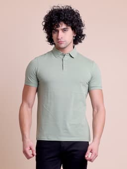 BASIC STRETCHABLE POLO NECK HALF SLEEVE T-SHIRT
