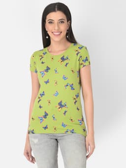 LADIES PRINTED PREMIUM ROUND NECK HALF SLEEVE TSHIRT - PATTROTGREEN