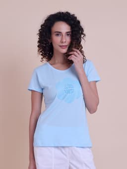 LADIES PRINTED ROUND NECK HALF SLEEVE T-SHIRT