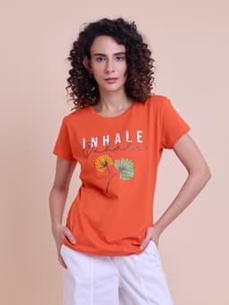 LADIES PRINTED ROUND NECK HALF SLEEVE T-SHIRT