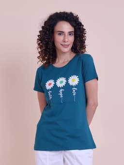 LADIES PRINTED ROUND NECK HALF SLEEVE T-SHIRT