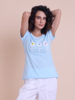 LADIES PRINTED ROUND NECK HALF SLEEVE T-SHIRT