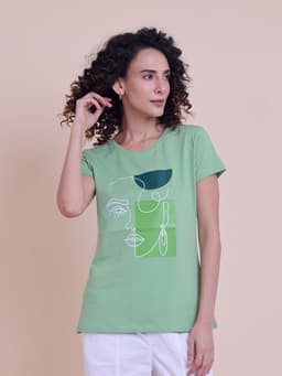 LADIES PRINTED ROUND NECK HALF SLEEVE T-SHIRT
