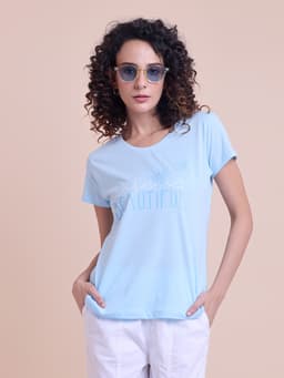 LADIES PRINTED ROUND NECK HALF SLEEVE T-SHIRT