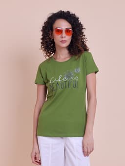 LADIES PRINTED ROUND NECK HALF SLEEVE T-SHIRT