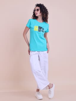 LADIES PRINTED ROUND NECK HALF SLEEVE T-SHIRT