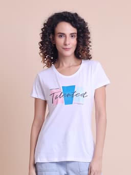 LADIES PRINTED ROUND NECK HALF SLEEVE T-SHIRT