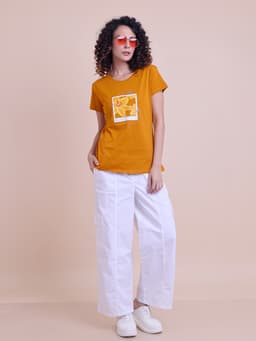 LADIES PRINTED ROUND NECK HALF SLEEVE T-SHIRT