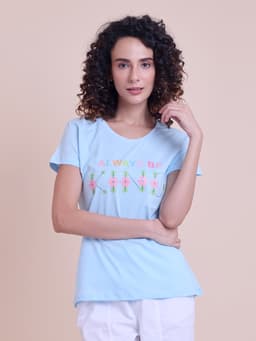 LADIES PRINTED ROUND NECK HALF SLEEVE T-SHIRT
