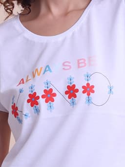 LADIES PRINTED ROUND NECK HALF SLEEVE T-SHIRT