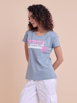 LADIES PRINTED ROUND NECK HALF SLEEVE T-SHIRT
