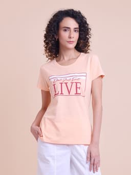 LADIES PRINTED ROUND NECK HALF SLEEVE T-SHIRT