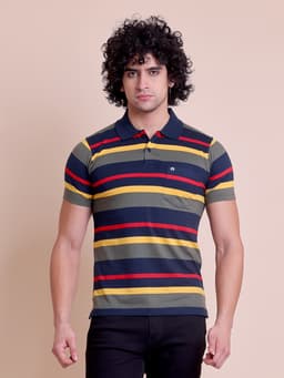 STRIPE POLO NECK HALF SLEEVE T-SHIRT