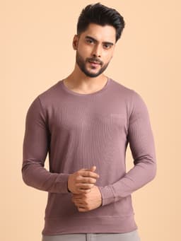PREMIUM ROUND NECK FULL SLEEVE RIB T-SHIRT WITH GRIP - BERRY