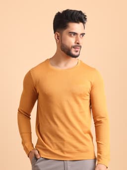 PREMIUM ROUND NECK FULL SLEEVE RIB T-SHIRT WITH GRIP-MBROWN