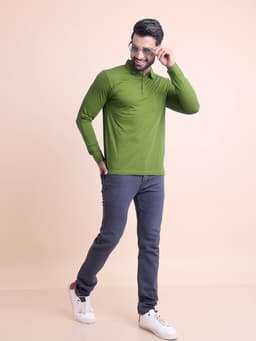 BASIC POLO NECK FULL SLEEVE - OLIVE