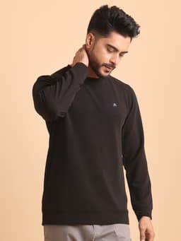 PREMIUM ROUND NECK FULL SLEEVE RIB T-SHIRT -BLACK