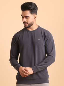 PREMIUM ROUND NECK FULL SLEEVE RIB T-SHIRT -DGREY