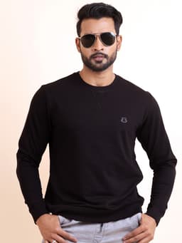 BASIC PREMIUM LOOPKNIT FULL SLEEVE ROUND NECK SWEAT SHIRT - BLACK