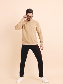 BASIC PREMIUM LOOPKNIT FULL SLEEVE ROUND NECK SWEAT SHIRT - KHAKI