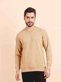 BASIC PREMIUM LOOPKNIT FULL SLEEVE ROUND NECK SWEAT SHIRT - KHAKI
