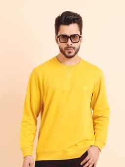 BASIC PREMIUM LOOPKNIT FULL SLEEVE ROUND NECK SWEAT SHIRT - LEMON