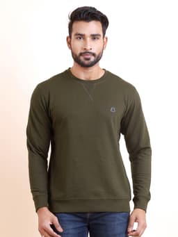 BASIC PREMIUM LOOPKNIT FULL SLEEVE ROUND NECK SWEAT SHIRT - OLIVE