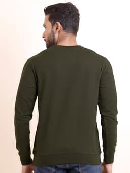 BASIC PREMIUM LOOPKNIT FULL SLEEVE ROUND NECK SWEAT SHIRT - OLIVE