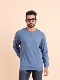 BASIC PREMIUM LOOPKNIT FULL SLEEVE ROUND NECK SWEAT SHIRT - PETROL
