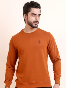 BASIC PREMIUM LOOPKNIT FULL SLEEVE ROUND NECK SWEAT SHIRT - RUST