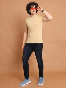 BASIC ROUND NECK HALF SLEEVE - BEIGE