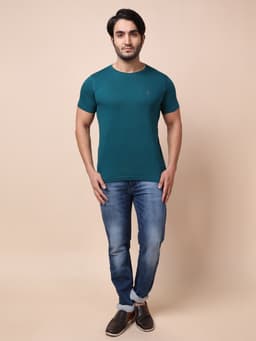 BASIC ROUND NECK HALF SLEEVE - BOTTLEGREEN