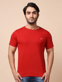 BASIC ROUND NECK HALF SLEEVE - BRICKRED