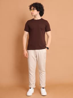 BASIC ROUND NECK HALF SLEEVE - COFFEE