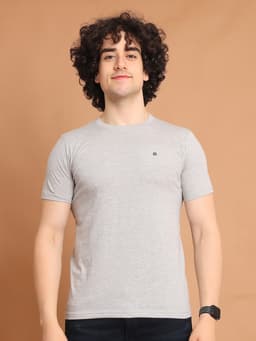 BASIC ROUND NECK HALF SLEEVE - GREYMELANGE