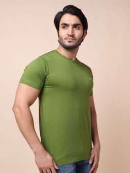 BASIC ROUND NECK HALF SLEEVE - OLIVE
