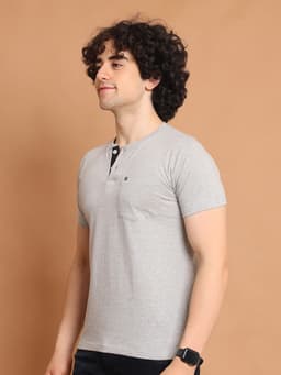 BASIC HENLEY NECK HALF SLEEVE - GREYMELANGE