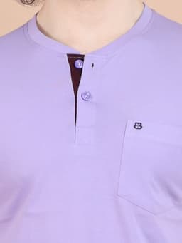 BASIC HENLEY NECK HALF SLEEVE - LAVENDER