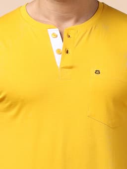 BASIC HENLEY NECK HALF SLEEVE - LEMON