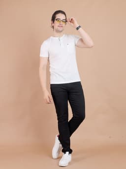 BASIC HENLEY NECK HALF SLEEVE - OFFWHITE