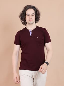 BASIC HENLEY NECK HALF SLEEVE - WINE