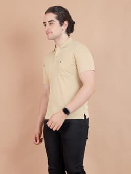 BASIC POLO NECK HALF SLEEVE - BEIGE