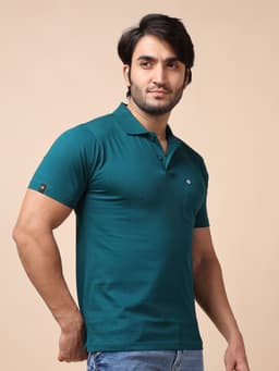 BASIC POLO NECK HALF SLEEVE - BOTTLEGREEN