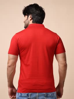 BASIC POLO NECK HALF SLEEVE - BRICKRED