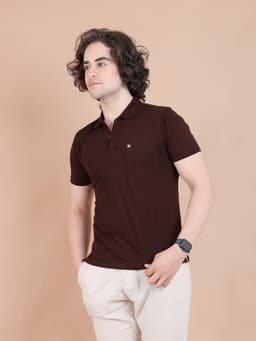 BASIC POLO NECK HALF SLEEVE - COFFEE
